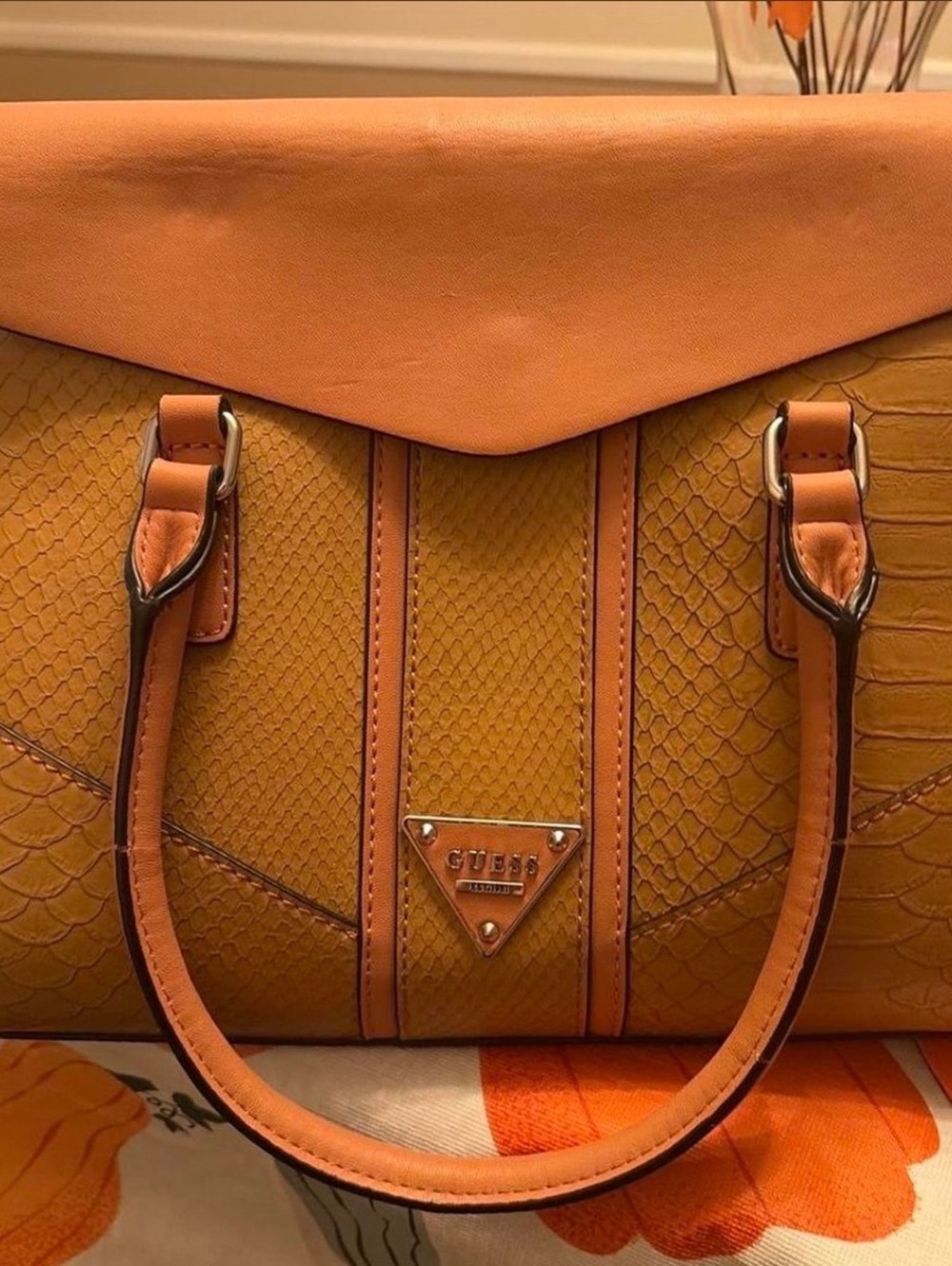 Guess Women's Tan Textured Satchel Handbag